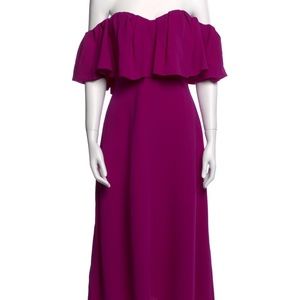 Lela Rose Womens  Off-The-Shoulder Silk Dress, Ruffle purple